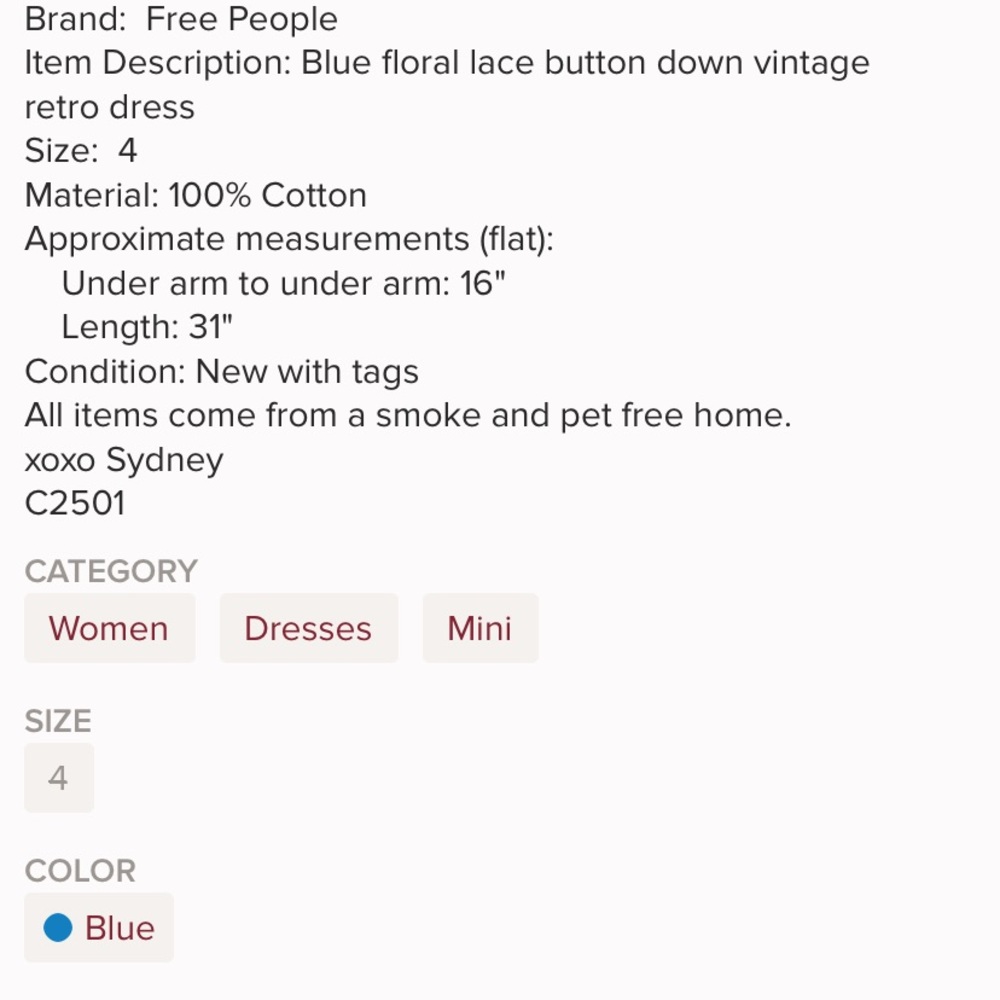 🌸💙Free People Vintage Lace Dress 4 💙🌸 - Picture 6 of 6